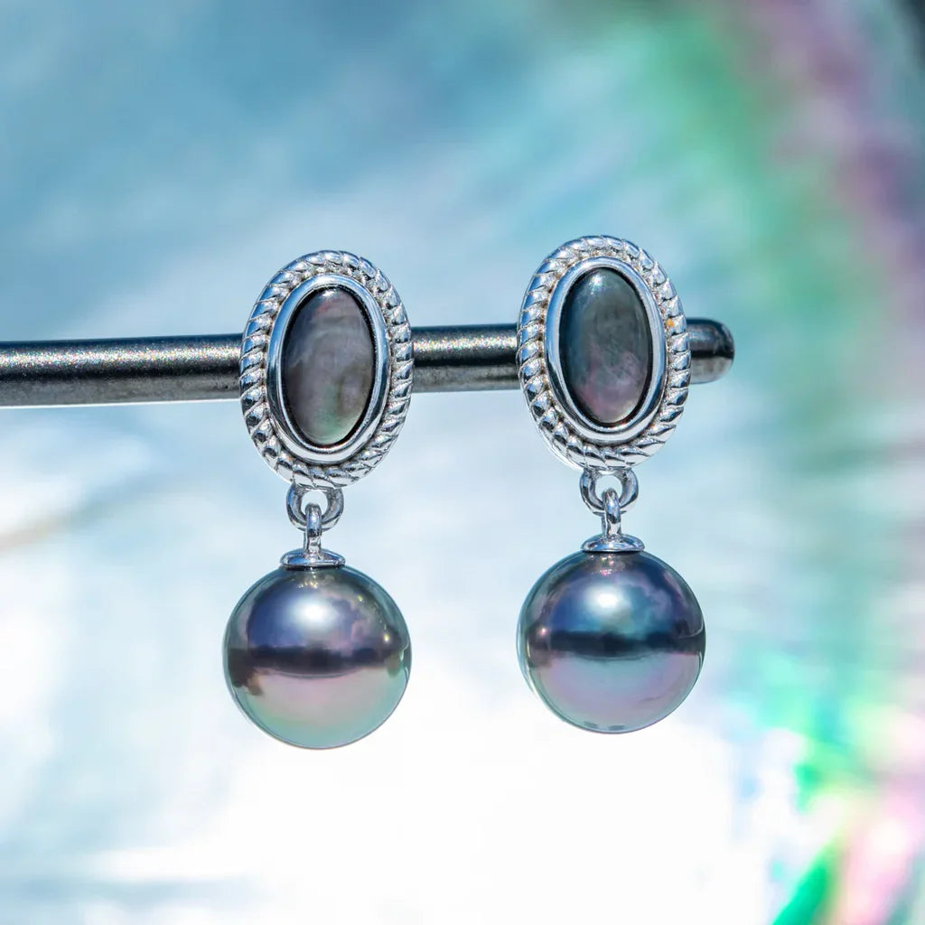 Boucles d'oreilles Perle de Tahiti – 8–9 mm Argent – Nacréa Tahiti
