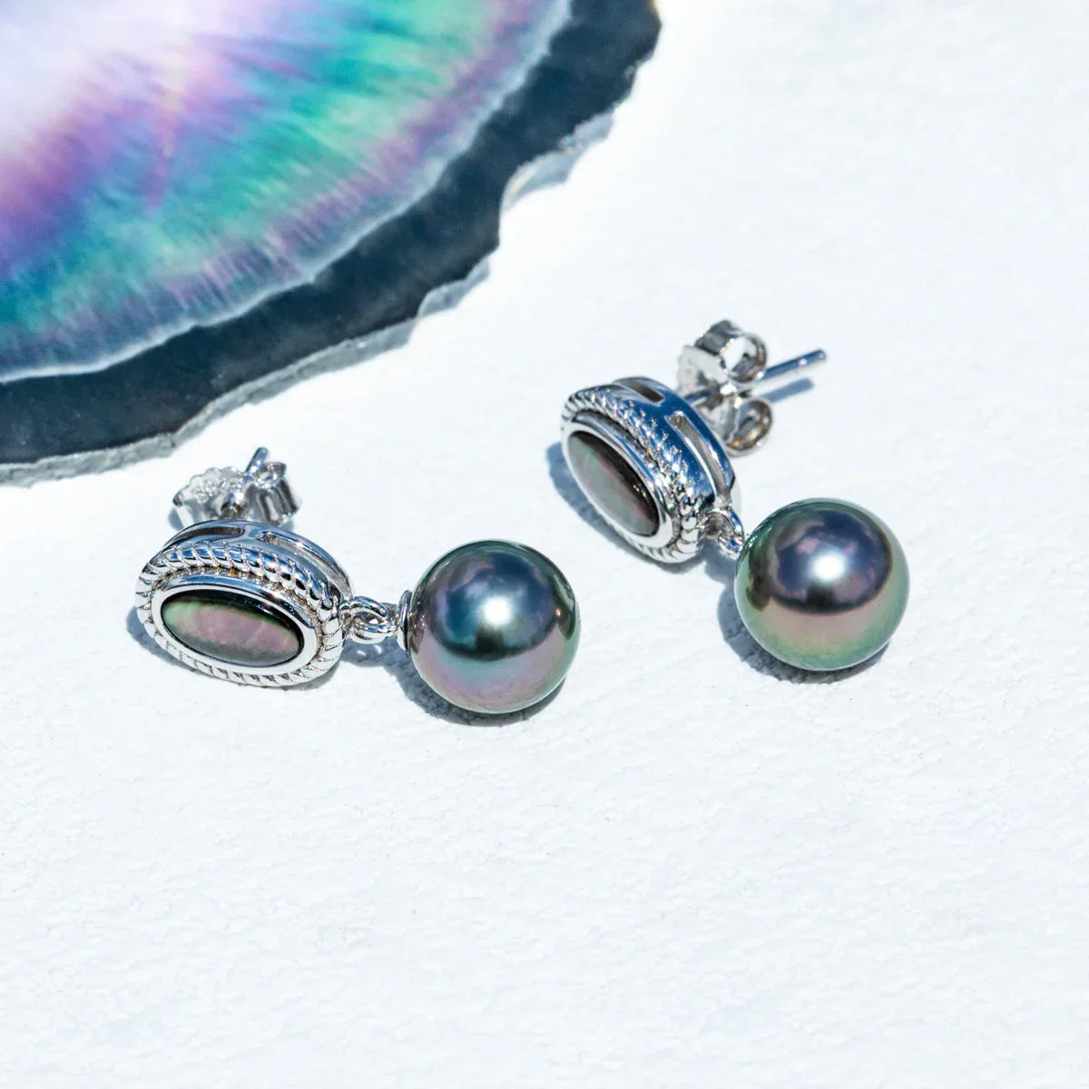 Boucles d'oreilles Perle de Tahiti – 8–9 mm Argent – Nacréa Tahiti
