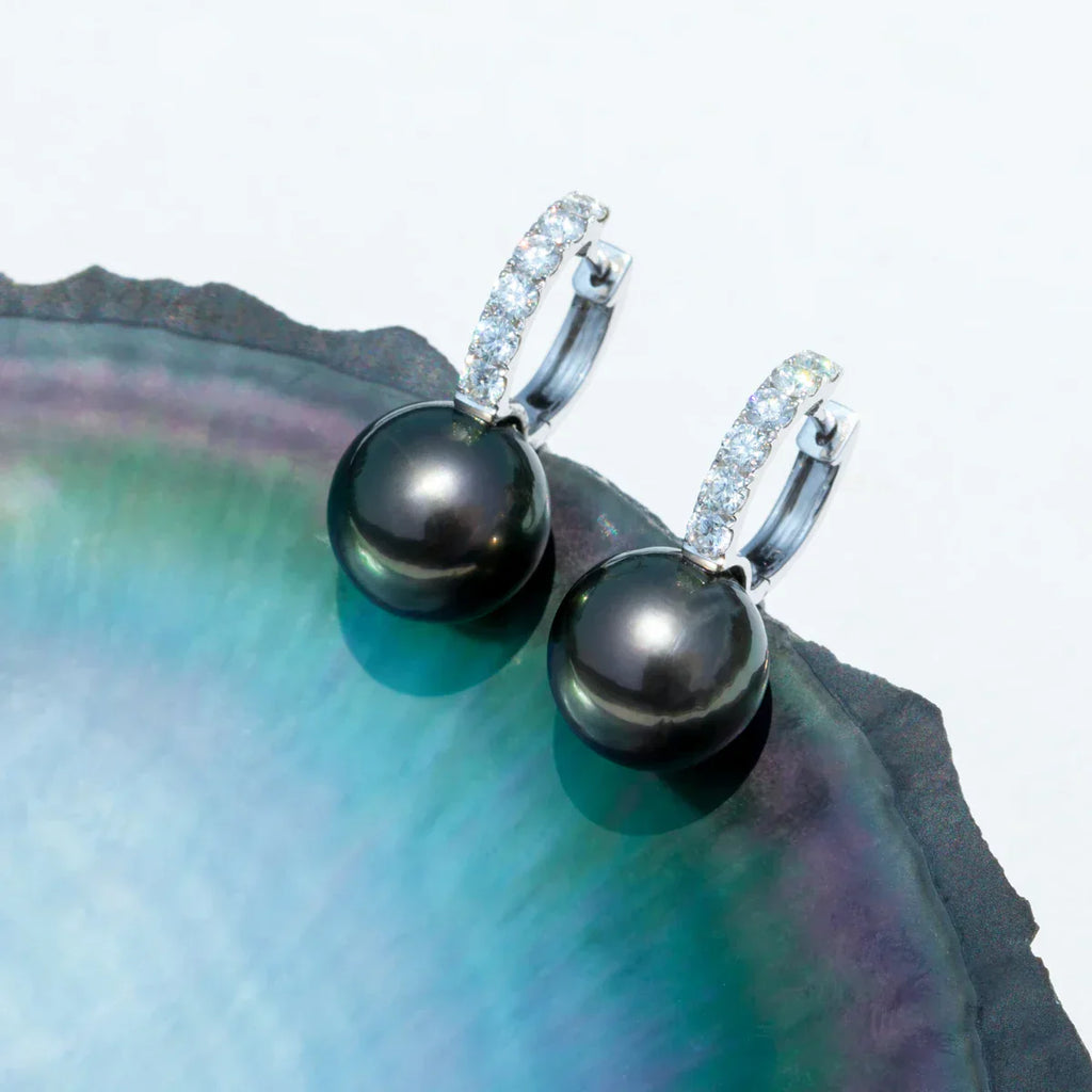 Boucles D'Oreilles Perles de Tahiti – 9–10 mm Or Blanc 10K – Nacréa Tahiti