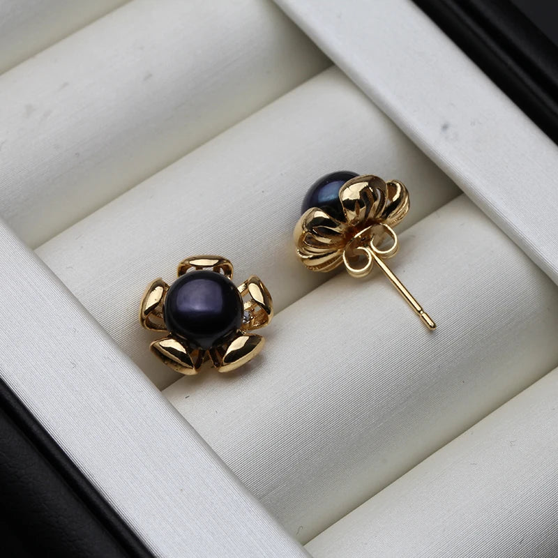 Puces d'Oreilles Perle de Tahiti Noire – Argent 925