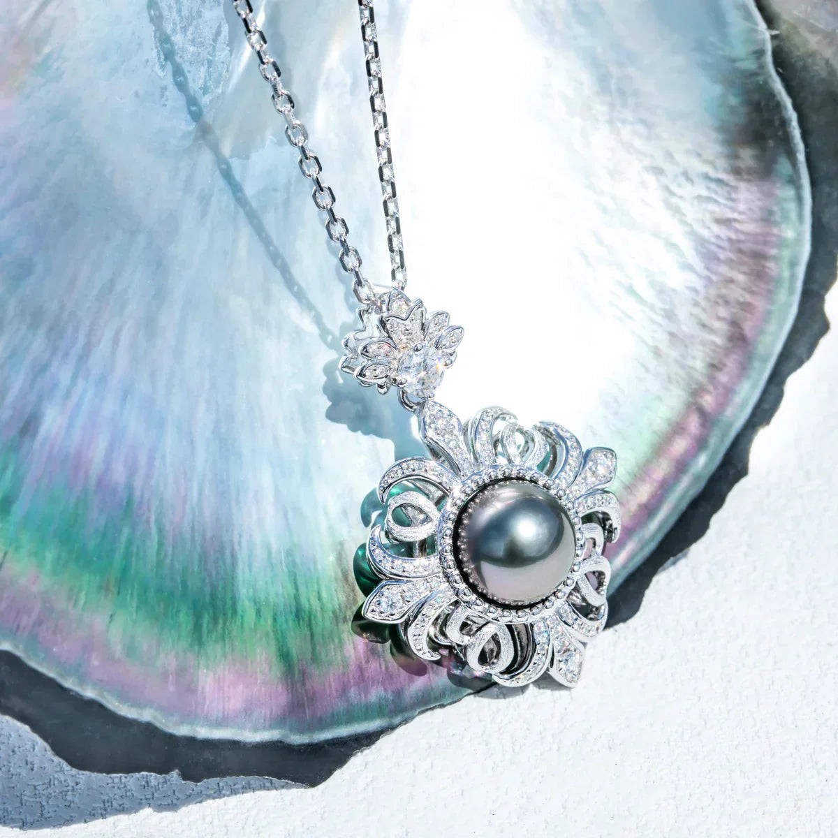 Pendentif Perle de Tahiti – Fleur D’iris 10–11 mm Argent – Nacréa Tahiti