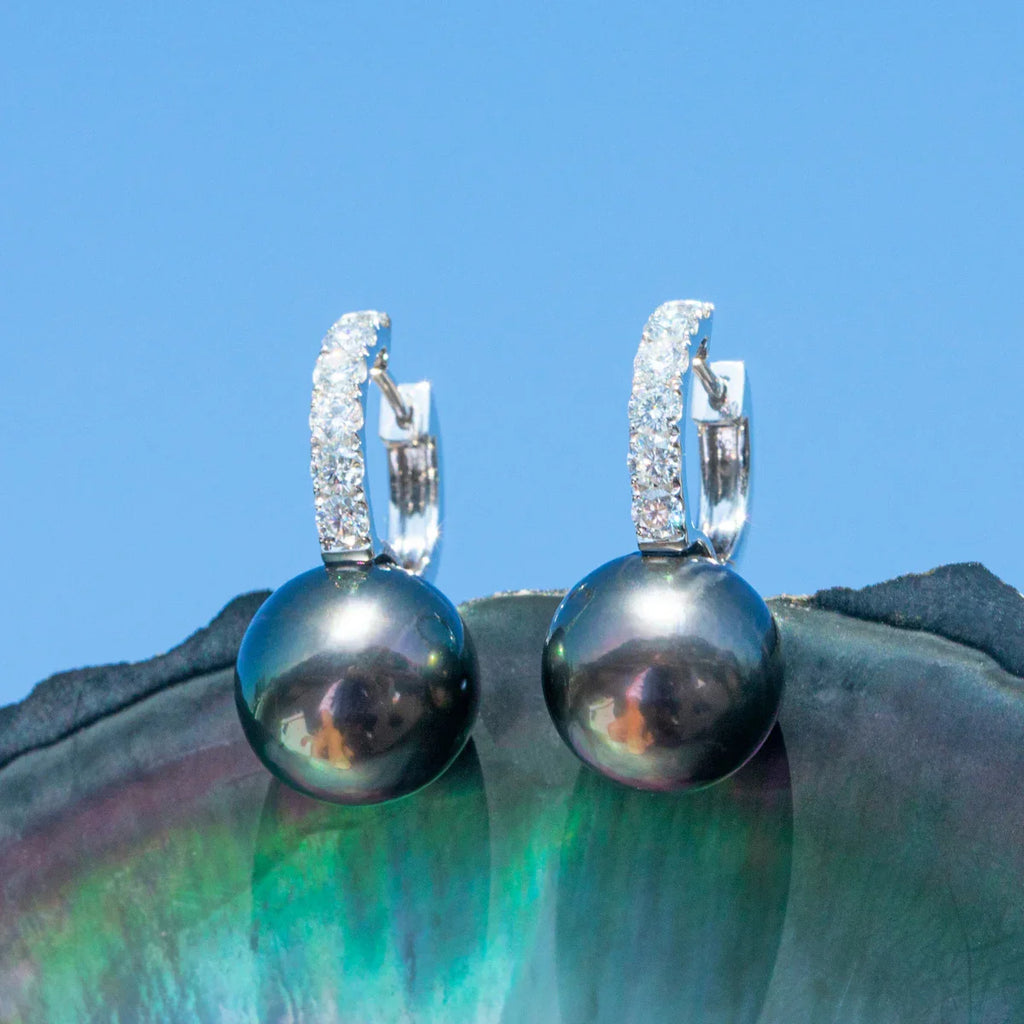 Boucles D'Oreilles Perles de Tahiti – 9–10 mm Or Blanc 10K – Nacréa Tahiti