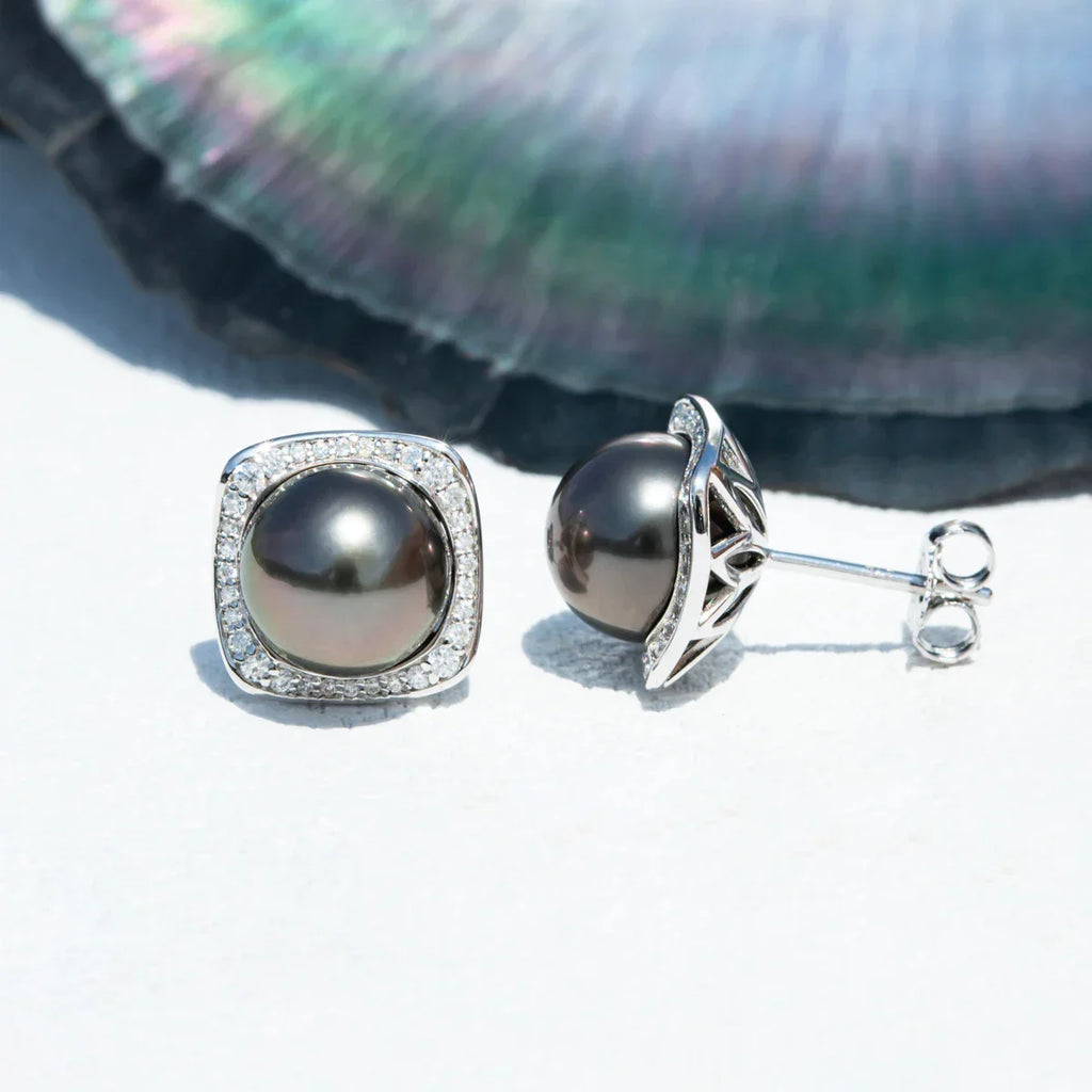 Boucles d'oreilles Perle de Tahiti – 9–10 mm Argent AAAA – Nacréa Tahiti