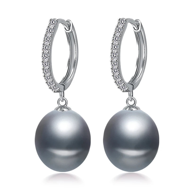 Boucles d'Oreilles Perle de Tahiti Noire Pendantes – Argent 925