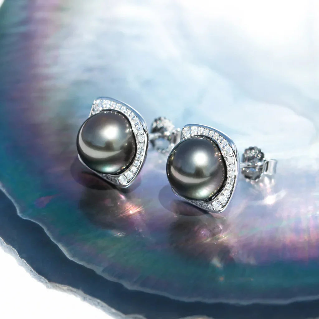 Boucles d'oreilles Perle de Tahiti – 9–10 mm Argent AAAA – Nacréa Tahiti