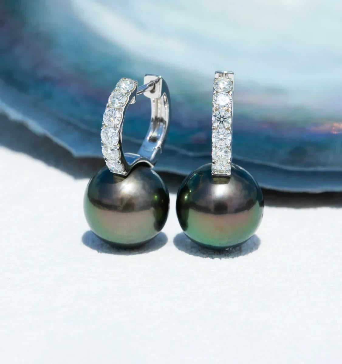 Boucles D'Oreilles Perles de Tahiti – 9–10 mm Or Blanc 10K – Nacréa Tahiti