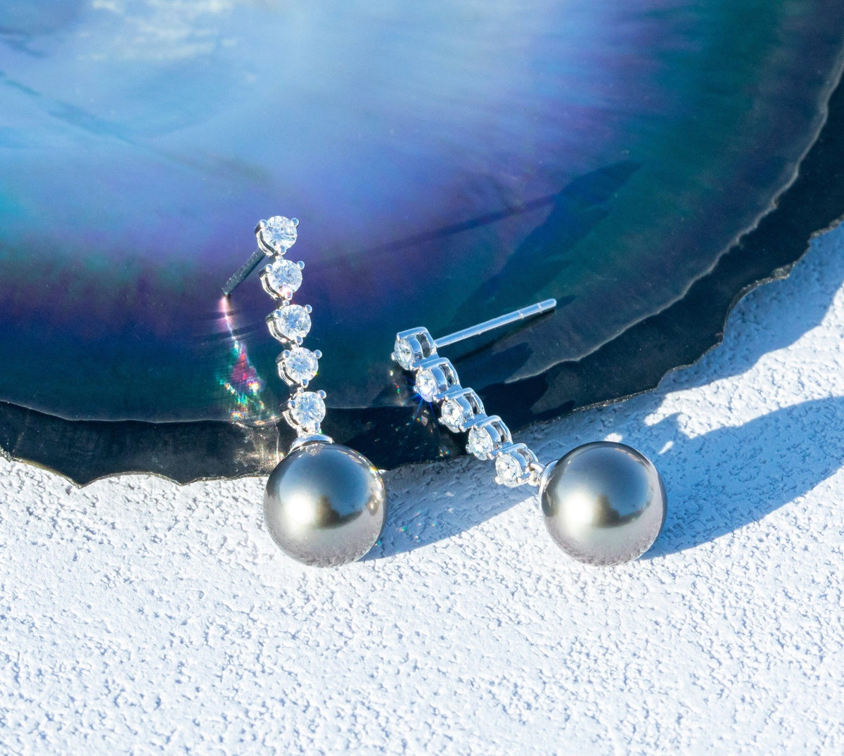 Perle de Tahiti Boucle D'Oreille – 9–10 mm Or Blanc 10K – Nacréa Tahiti