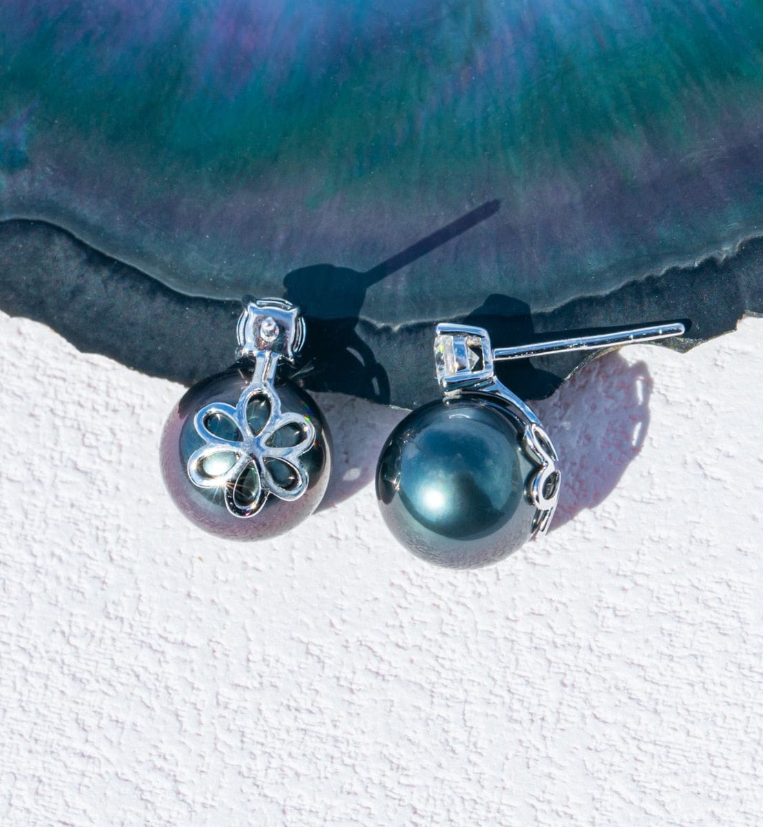 Boucles D'Oreilles Perle de Tahiti – 9–10 mm Or Blanc 10K – Nacréa Tahiti