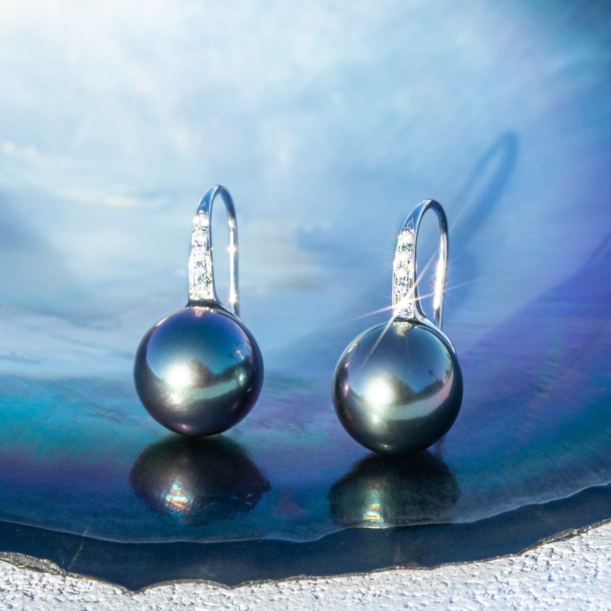 Clou D'Oreille Perle de Tahiti – 9–10 mm Or Blanc 10K – Nacréa Tahiti