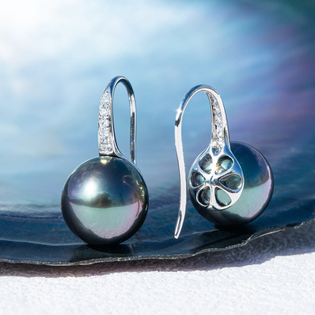 Clou D'Oreille Perle de Tahiti – 9–10 mm Or Blanc 10K – Nacréa Tahiti
