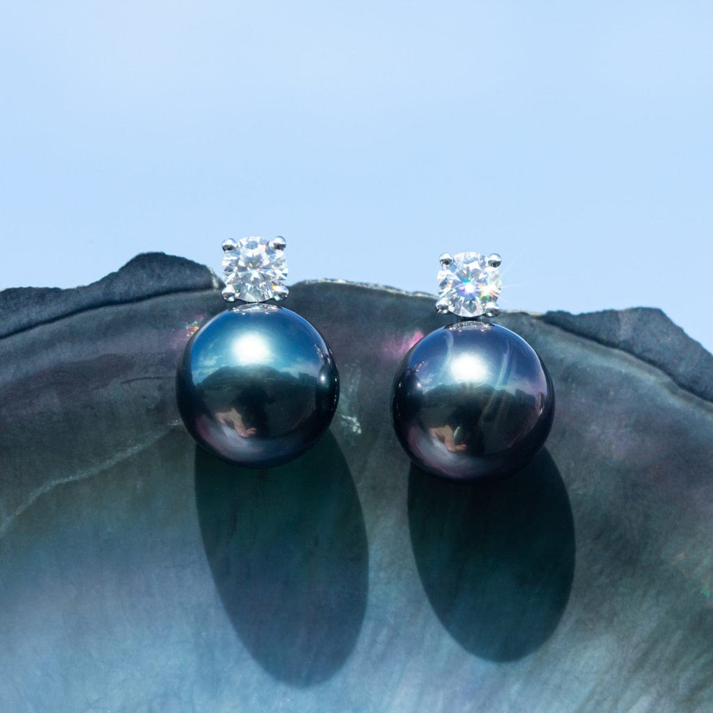 Boucles D'Oreilles Perle de Tahiti – 9–10 mm Or Blanc 10K – Nacréa Tahiti